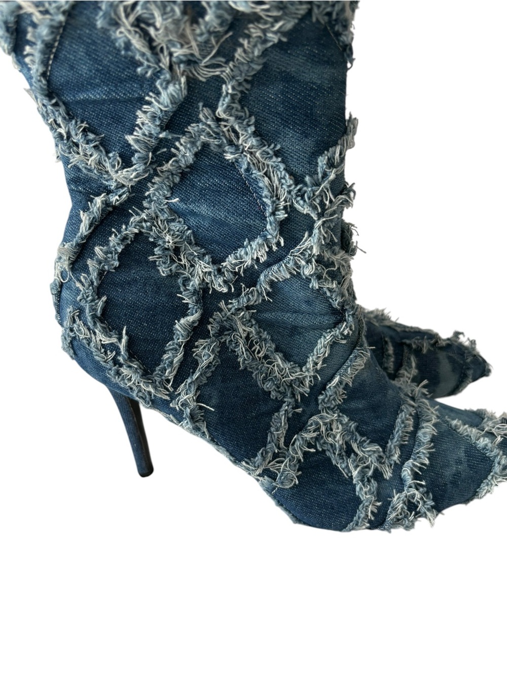 Denim Frayed Patchwork heeled boots size 9 - Picture 7 of 16